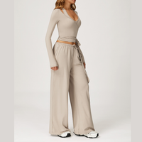 Aspasia Vest Top Flared Legging Set - Beige