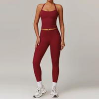 CHRISTIA Cross Back Vest Top Legging Set - Cherry