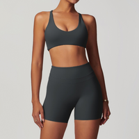 STELLA X-Back Crop Top Short Set - Dark Grey