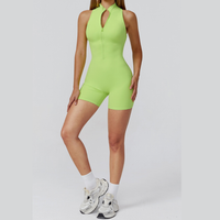 Stylish Zipper Scrunched Romper - Green