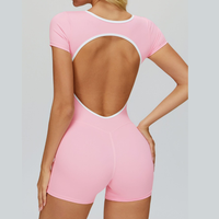 Nina Open-Back Short Sleeve Sport Romper - Pink