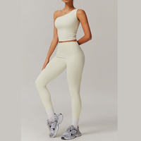 NANA Single Shoulder Top Legging Set - Beige