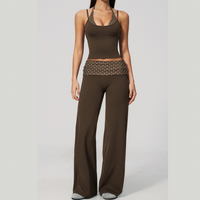 ENA Polka Dot Flared Legging Set - Brown