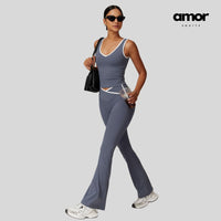 QUEENI Vest Top Legging Set - Off Purple