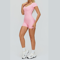 Nina Open-Back Short Sleeve Sport Romper - Pink