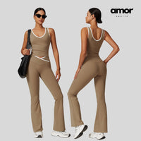 QUEENI Vest Top Legging Set - Brown