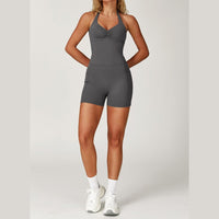 BILLI Scrunched V-Back Romper - Grey