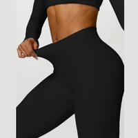 Stylish Long-Sleeve Top Skinny Scrunched Legging Set - Black