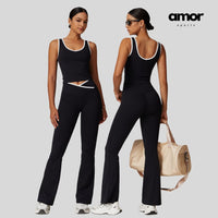 QUEENI Vest Top Legging Set - Black