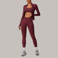 Sleek Seamless 3pcs Jacket Legging Set - Burgundy