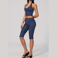 Polka Dot Elegant Cropped Legging Set - Navy