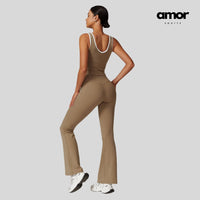 QUEENI Vest Top Legging Set - Brown