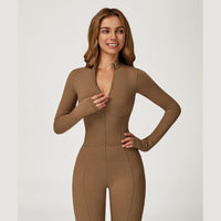 Sculpting Fleece Long-Sleeve Jumpsuit - Brown