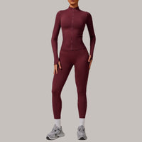 Sleek Seamless 3pcs Jacket Legging Set - Burgundy