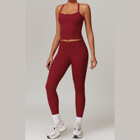 CHRISTIA Cross Back Vest Top Legging Set - Cherry