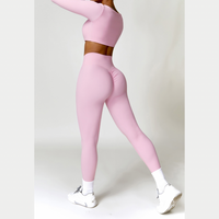Stylish Long-Sleeve Top Skinny Scrunched Legging Set - Pink
