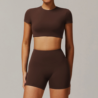EVA Premium Short Sleeve Top Short Set - Coffee