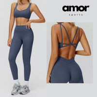 Butterfly-Back Sports Bra Legging Set - Blue