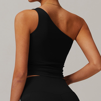 NANA Stylish Single Shoulder Crop Top - Black