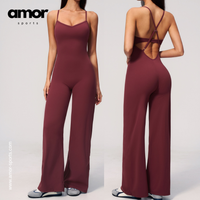 BOLIVIA Cross Back Flared Jumpsuit - Wine