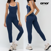 Celin Stylish Back Deep-V Jumpsuit - Navy