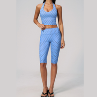 Polka Dot Elegant Cropped Legging Set - Blue