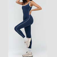 Celin Stylish Back Deep-V Jumpsuit - Navy