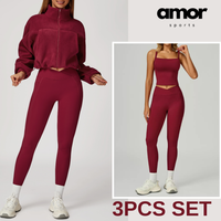 3pcs Coral Fleece Jumper Active Set - Cherry