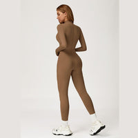Sculpting Fleece Long-Sleeve Jumpsuit - Brown