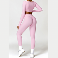 Stylish Long-Sleeve Top Skinny Scrunched Legging Set - Pink