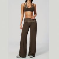 ENA Polka Dot Flared Legging Set - Brown