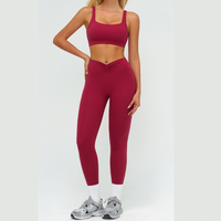 SculptFit Sports Bra Scrunch Legging Set - Cherry