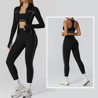 Sporty Chic 3pcs Jacket Legging Set - Black