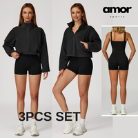 3pcs Coral Fleece Jumper Active Set - Black