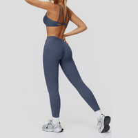 Butterfly-Back Sports Bra Legging Set - Blue