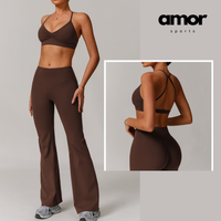 ELINA Comfy Sports Bra Flared Legging Set - Coffee