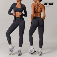 Κομψό σετ κολάν 3 τεμαχίων χωρίς ραφές - Σκούρο γκρι