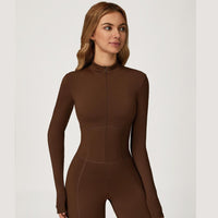 Sculpting Fleece Long-Sleeve Jumpsuit - Coffee