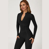 Sculpting Fleece Long-Sleeve Jumpsuit - Black