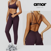 Butterfly-Back Sports Bra Legging Set - Purple