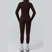 Sporty Chic 3pcs Jacket Legging Set - Dark Coffee