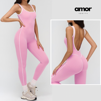 Celin Stylish Back Deep-V Jumpsuit - Pink