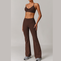 ELINA Comfy Sports Bra Flared Legging Set - Coffee
