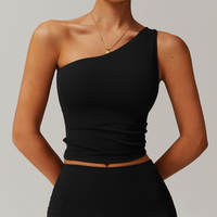NANA Stylish Single Shoulder Crop Top - Black