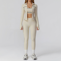 Sporty Chic 3pcs Jacket Legging Set - Beige