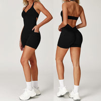 BILLI Scrunched V-Back Romper - Black