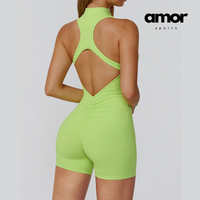 Stylish Zipper Scrunched Romper - Green