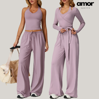 Aspasia Vest Top Flared Legging Set - Lilac