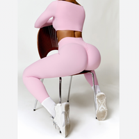 Stylish Long-Sleeve Top Skinny Scrunched Legging Set - Pink