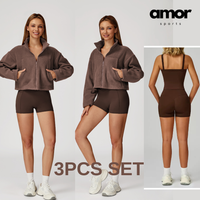 3pcs Coral Fleece Jumper Active Set - Brown